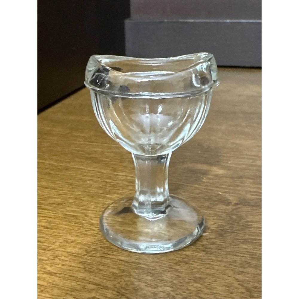 Clear Glass Optical Eye Wash Cup 8 Panel Pedestal, Marked G 8 Vintage